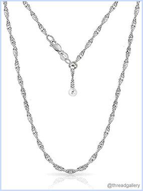 925 Sterling Silver Italian Singapore Twist Adjustable Bolo Chain Necklace